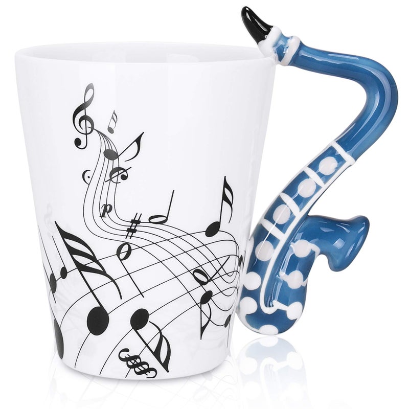 LanHong - 13.5 oz Sax Mug Musical Notes Design Coffee Cup Ceramic Music Saxophone Cup Gift for Friend - Image 1